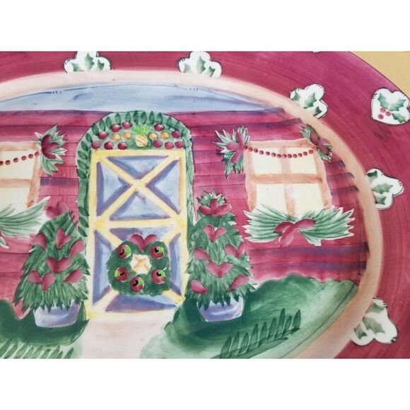 Michael Sparks Pink House Oval Serving Platter Plate xmas holiday zrike tray - Picture 2 of 4